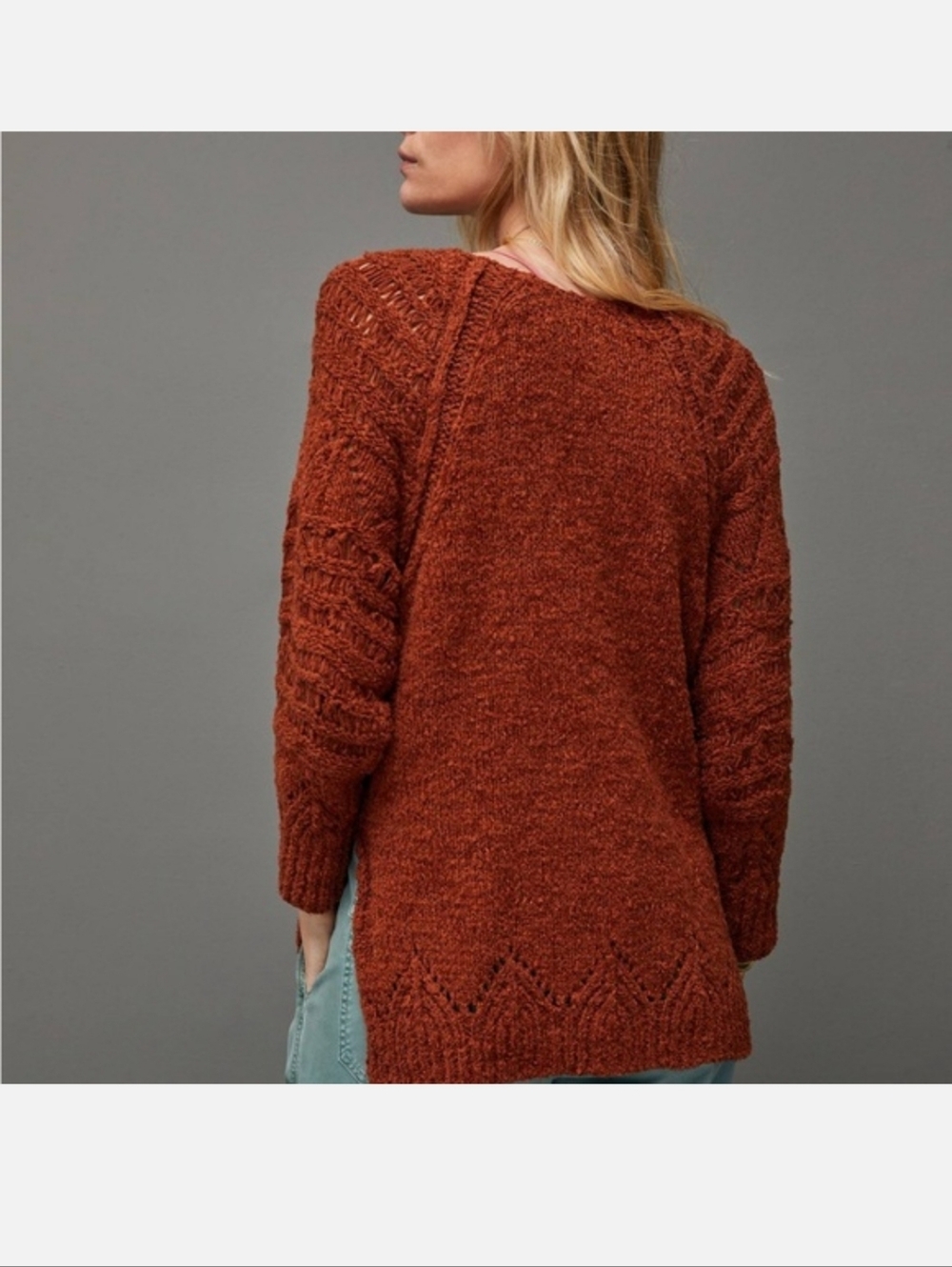 Anthropoligie Pilcro Chunky Off-Shoulder Rust Sweater - Women's Cozy Pullover - Picture 2 of 11